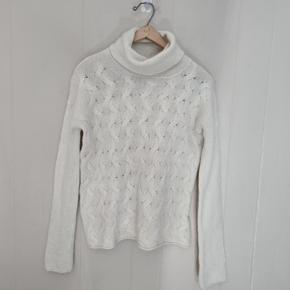 Hugo Boss cable knit turtleneck sweater cream Aplaca wool blend size M - Picture 1 of 11